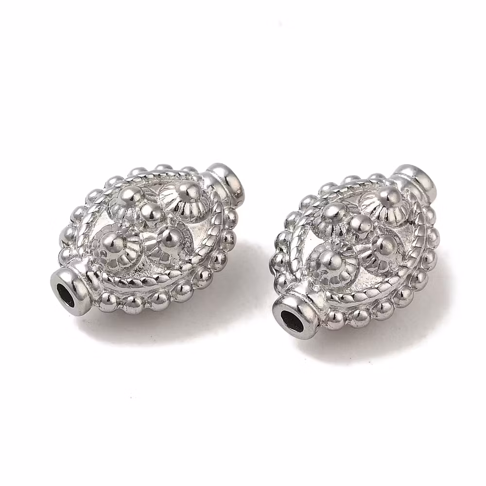 Kirurgiskt stål avlång mönstrad pärla, 1 st