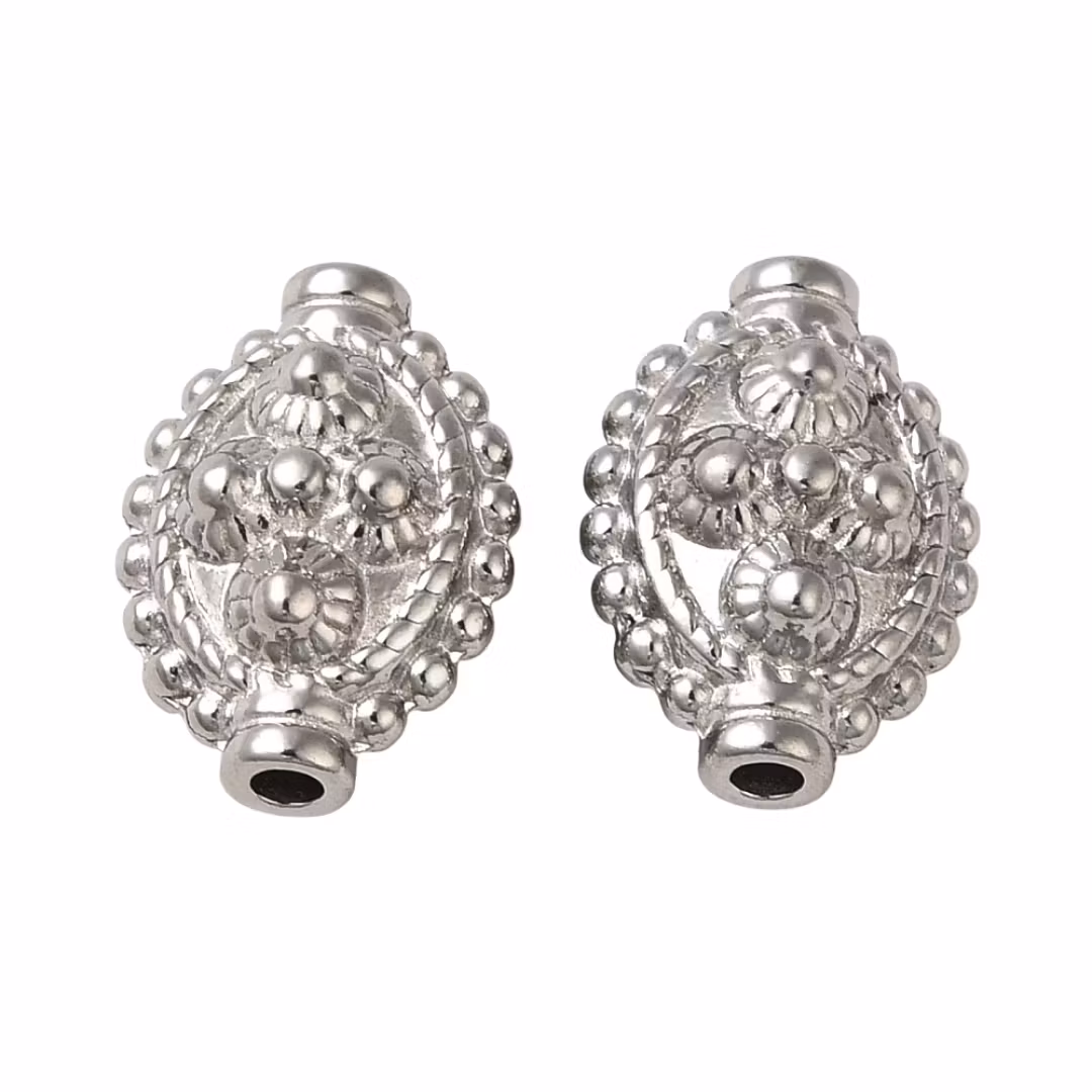 Kirurgiskt stål avlång mönstrad pärla, 1 st