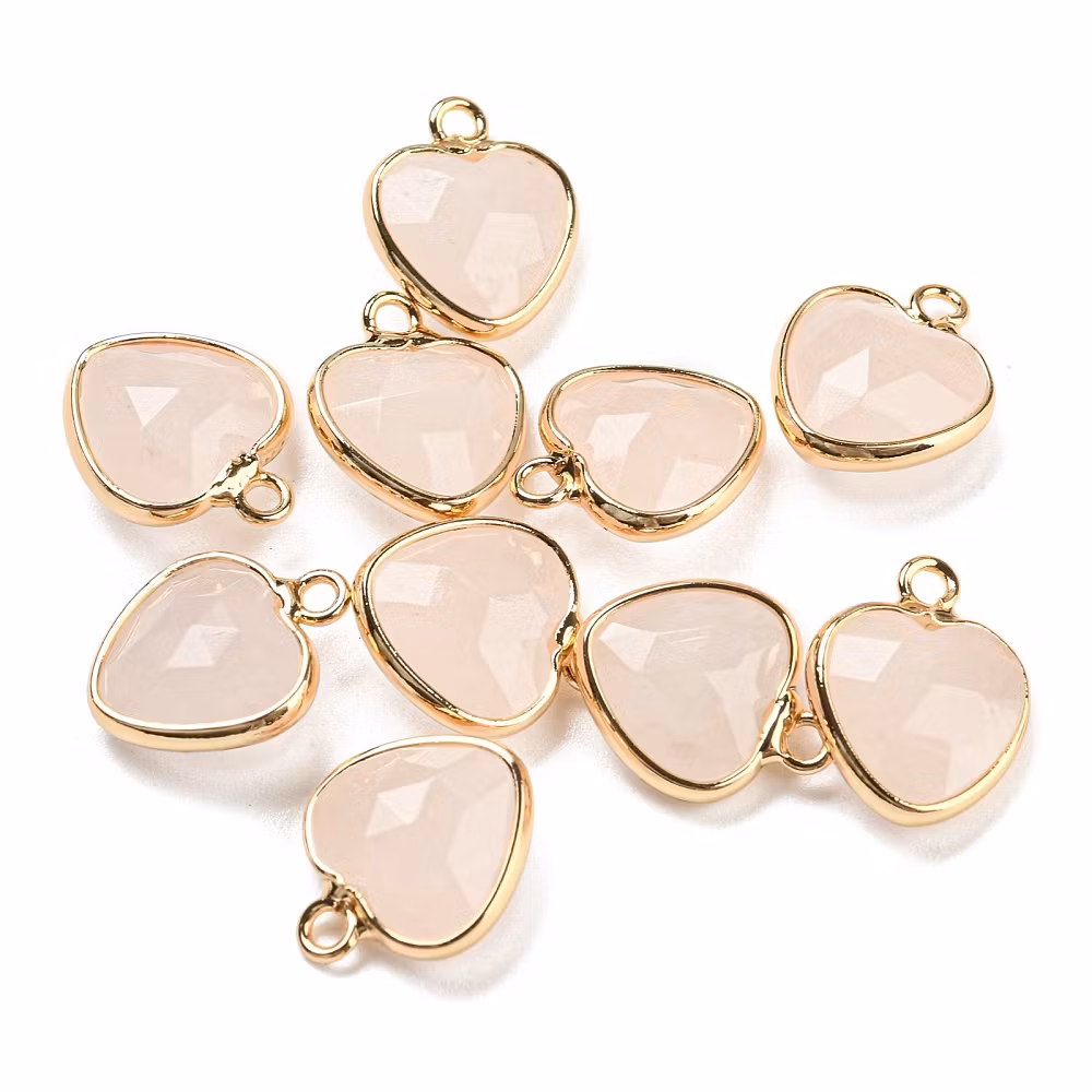 Guldfärgad berlock hjärta rosenkvarts, 1 st