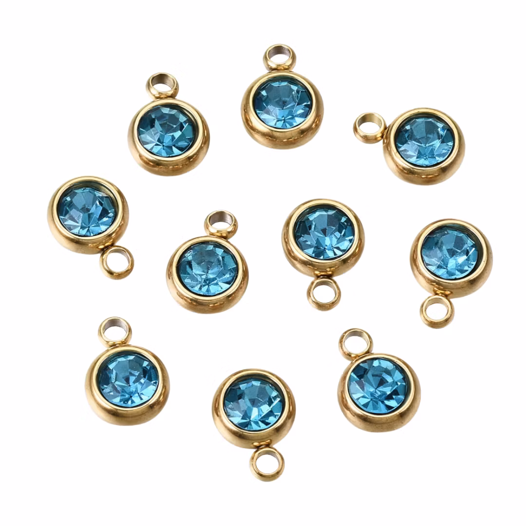 Guldfärgat rostfritt stål berlock liten turkos med PVD plätering, 1 st