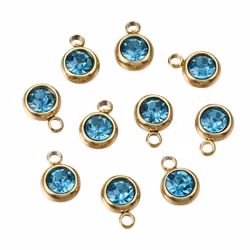 Guldfärgat rostfritt stål berlock liten turkos med PVD plätering, 1 st