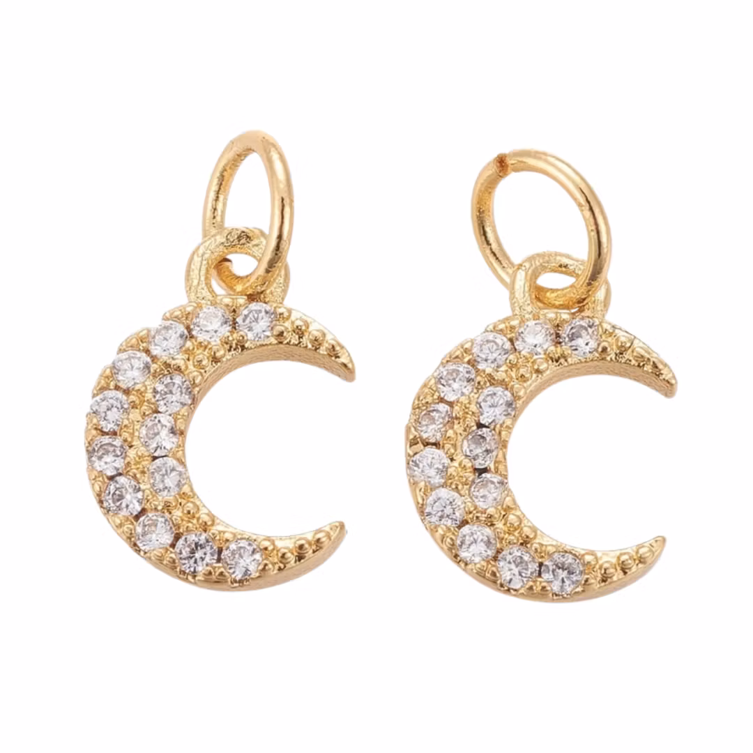 Guldfärgad berlock cubic zirconia måne, 1 st