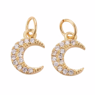 Guldfärgad berlock cubic zirconia måne, 1 st