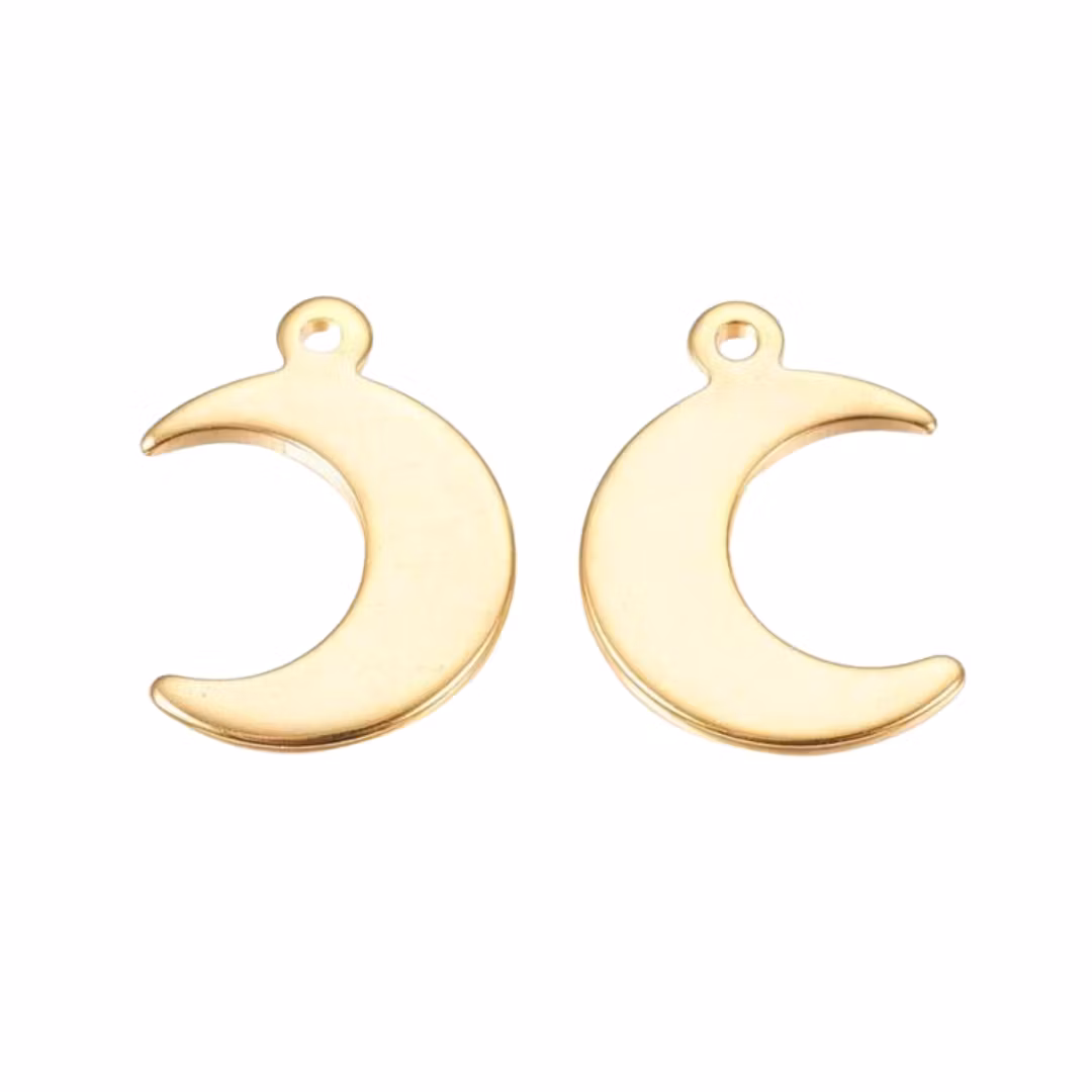 Guldfärgat rostfritt stål berlocker måne med 18k plätering, 10 st