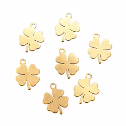 Guldfärgat rostfritt stål berlocker fyrklöver med PVD plätering, 10 st