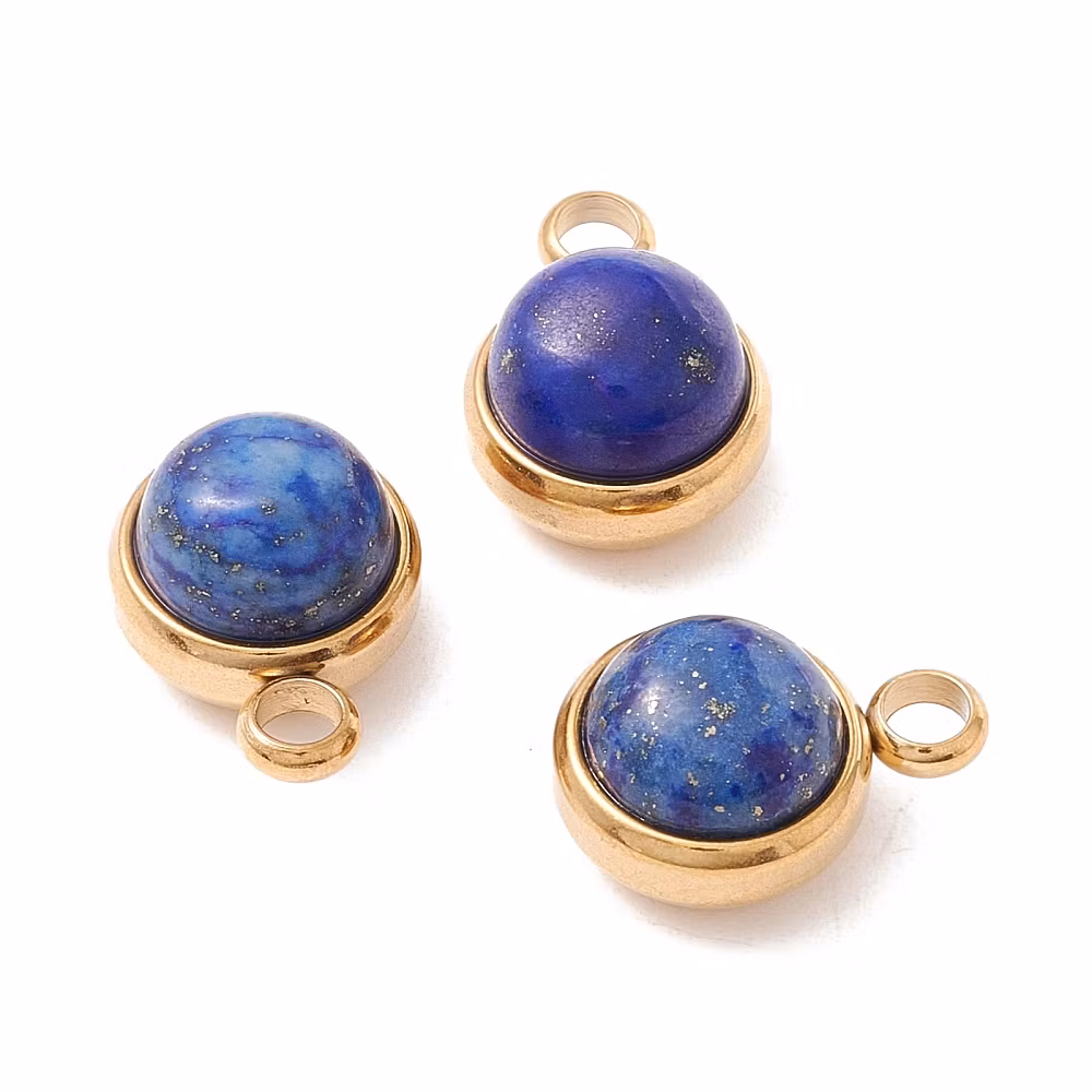 Guldfärgat rostfritt stål berlock lapis och PVD, 1 st