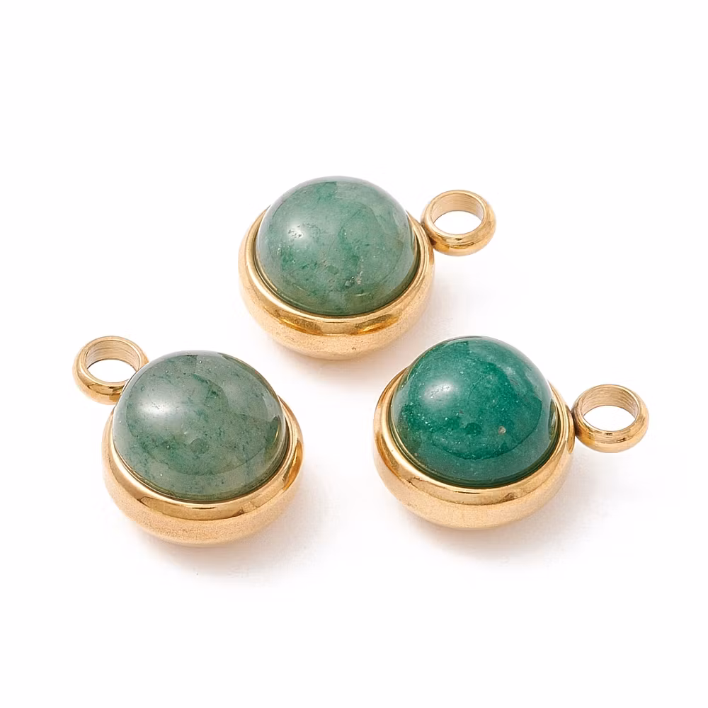 Guldfärgat rostfritt stål berlock aventurin och PVD, 1 st