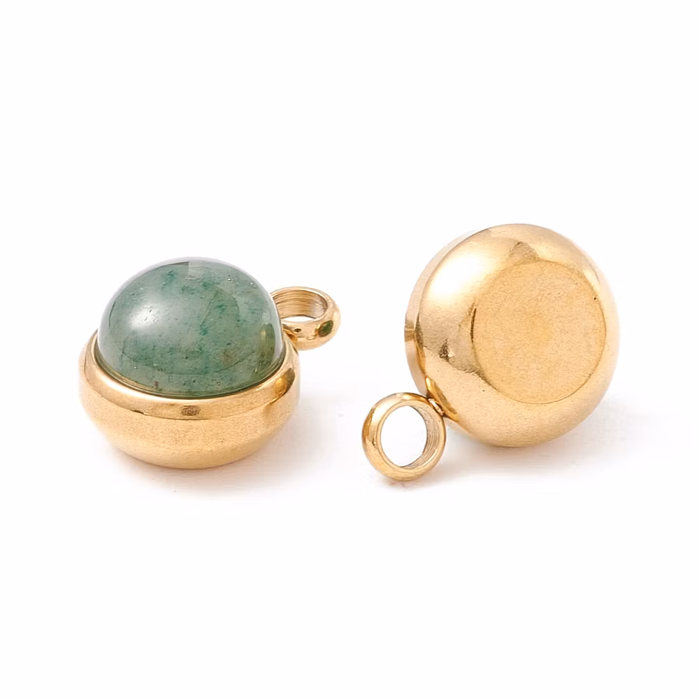 Guldfärgat rostfritt stål berlock aventurin och PVD, 1 st