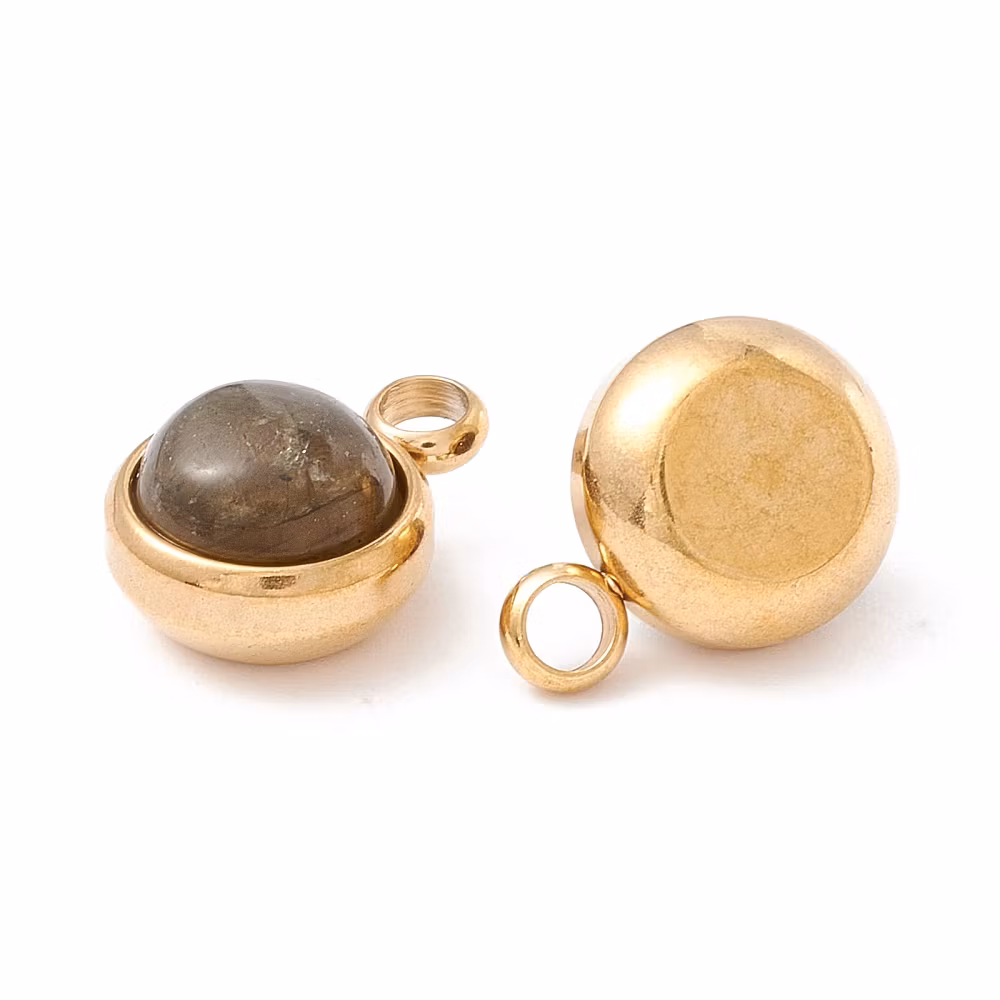 Guldfärgat rostfritt stål berlock labradorit och PVD, 1 st