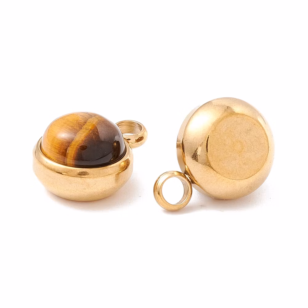 Guldfärgat rostfritt stål berlock tigeröga och PVD, 1 st