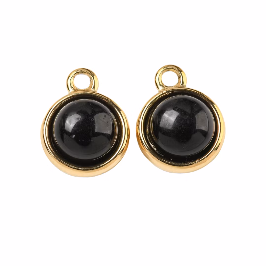 Guldfärgat rostfritt stål berlock onyx och PVD, 1 st