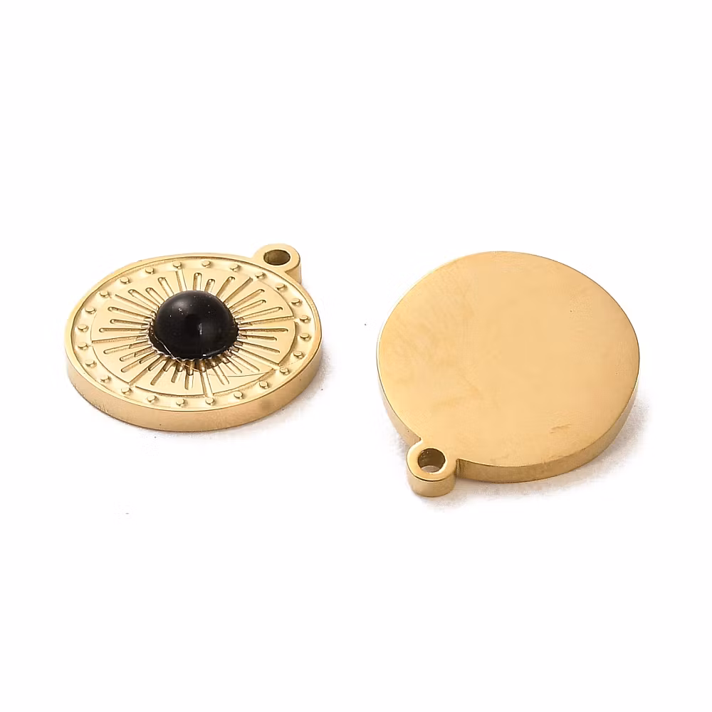 Guldfärgat rostfritt stål liten berlock onyx 14k, 1 st