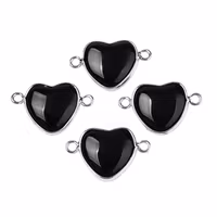 Antikfärgad connector hjärta onyx, 1 st