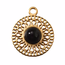 Guldfärgat rostfritt stål mönstrad berlock onyx, 1 st