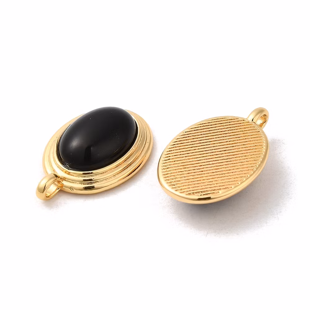 Guldfärgat rostfritt stål ovalt hänge onyx med 14k, 1 st