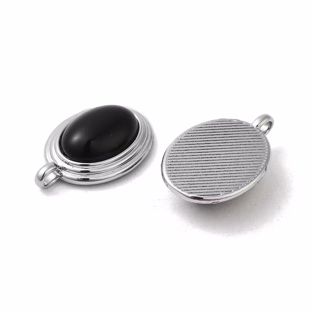 Rostfritt stål ovalt hänge onyx, 1 st