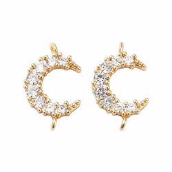 Guldfärgad connector måne med cubic zirconia 18k, 1 st