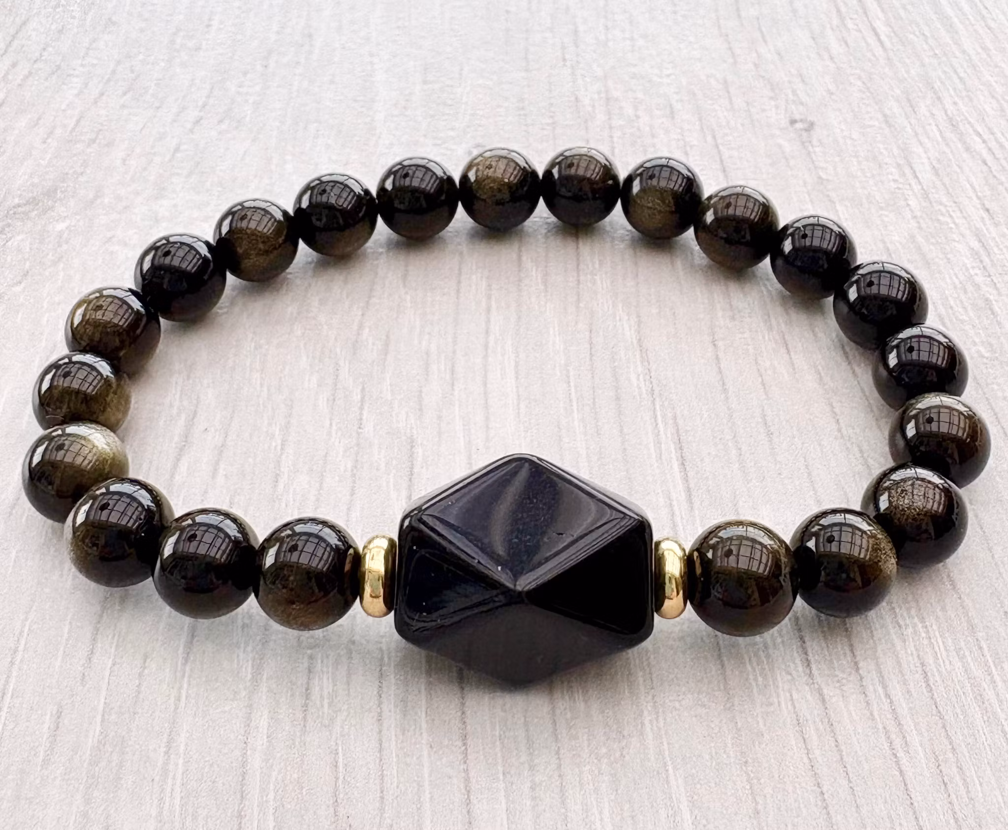 Golden Sheen Obsidian 8 mm, 1/2 sträng