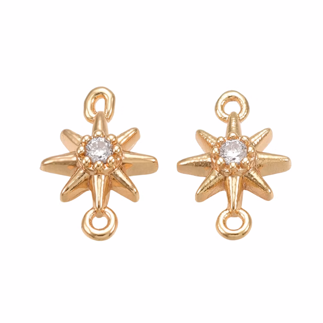 Guldfärgad connector stjärna cubic zirconia med 18k, 1 st
