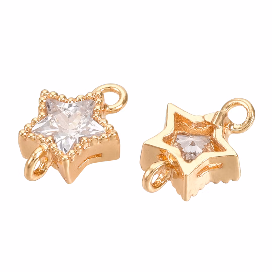 Guldfärgad connector liten stjärna cubic zirconia med 18k, 1 st