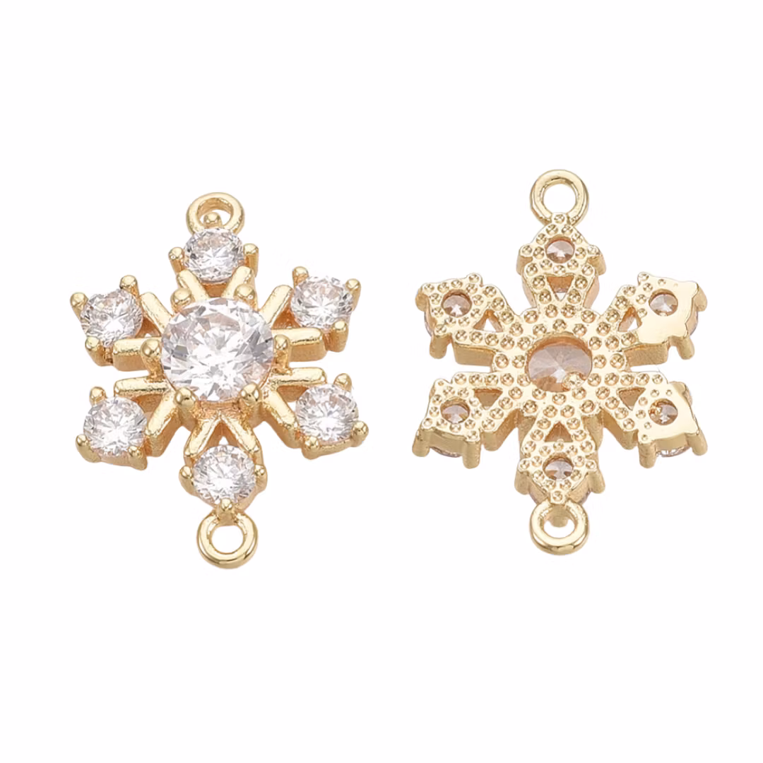 Guldfärgad connector snöflinga cubic zirconia med 18k, 1 st