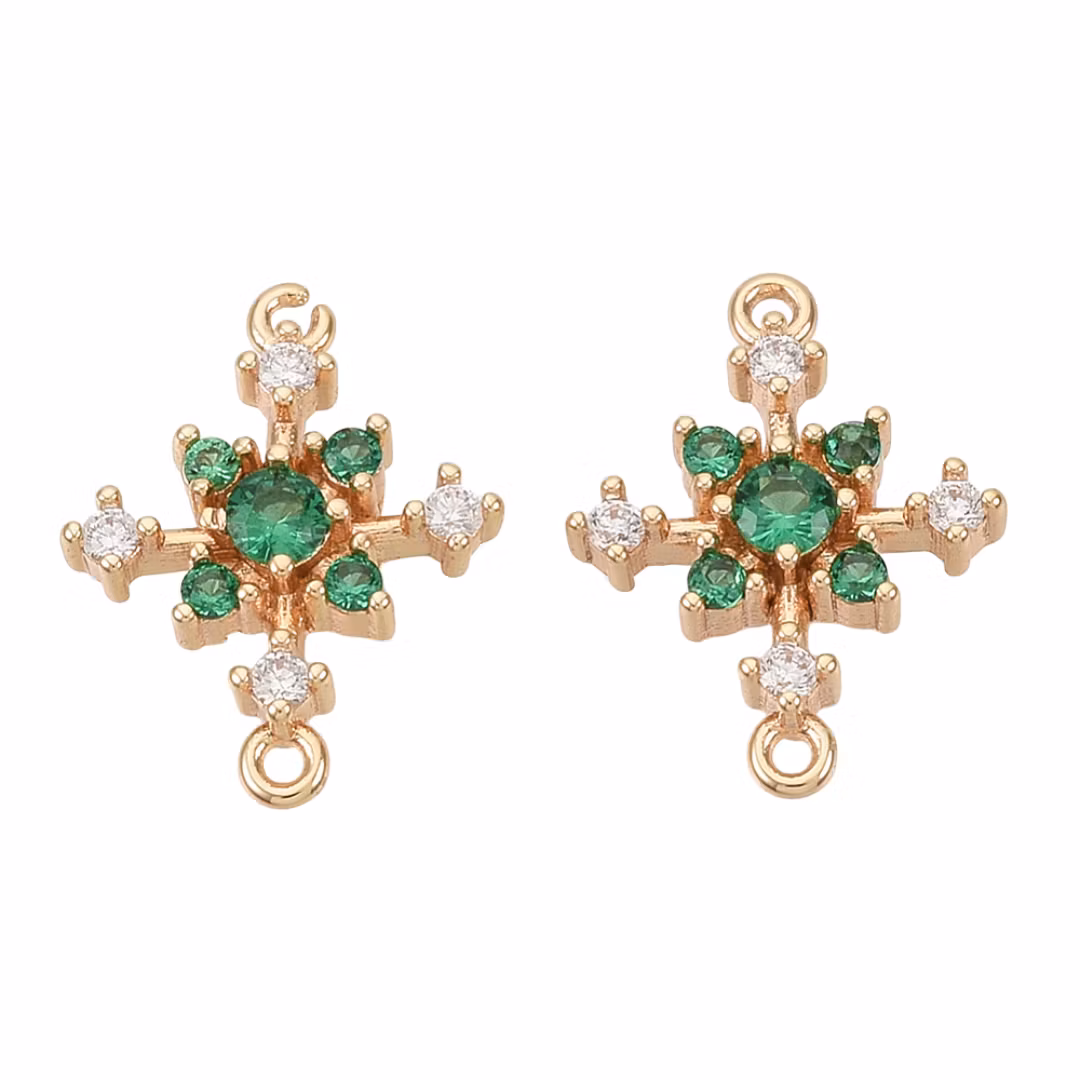 Guldfärgad connector snöflinga grön cubic zirconia med 18k, 1 st