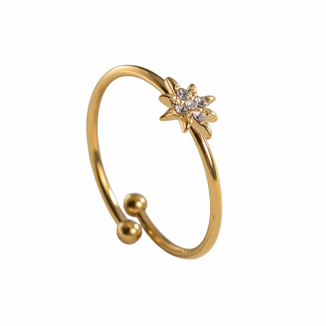 Guldfärgat rostfritt stål ring strasstjärna