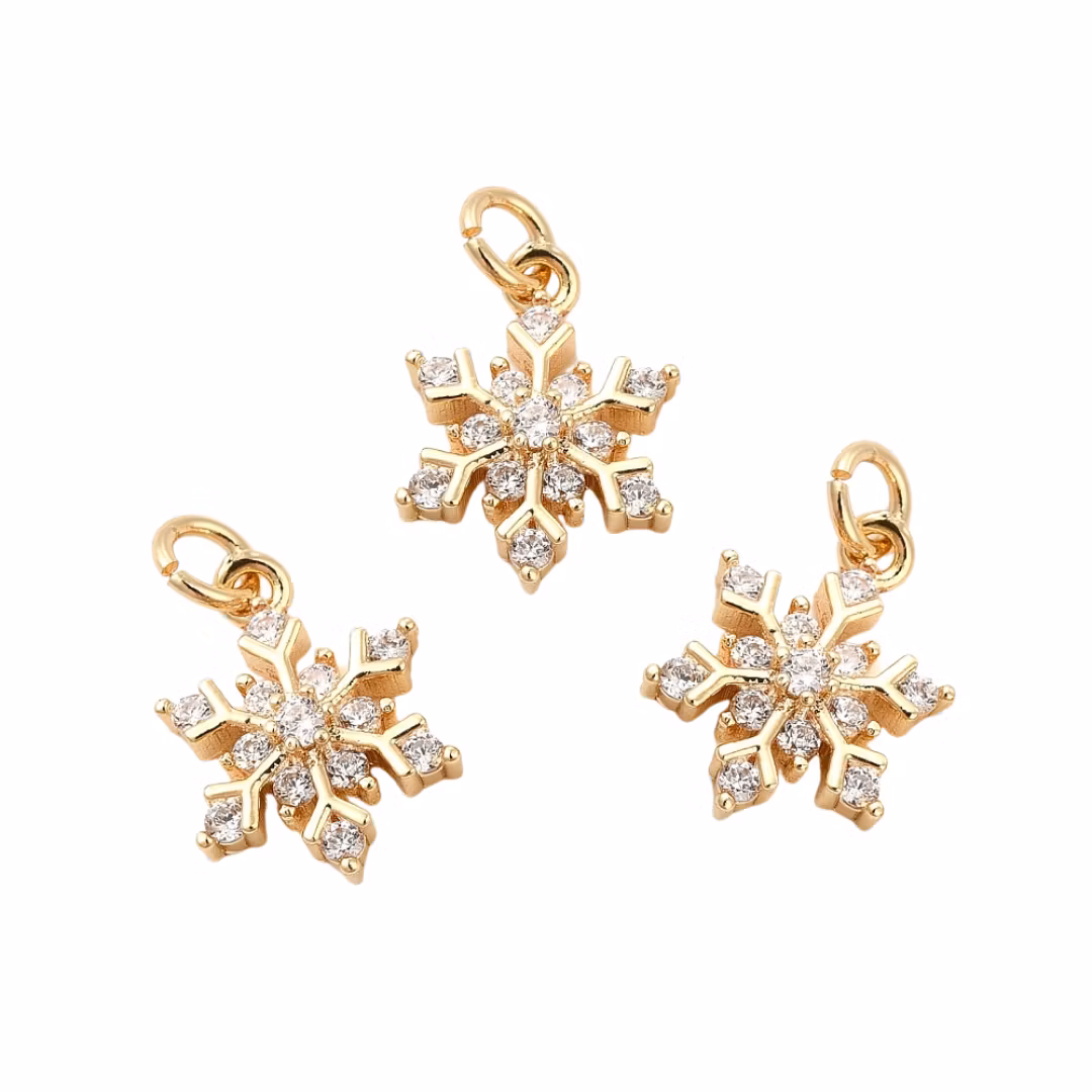 Guldfärgad berlock snöflinga med ring och cubic zirconia, 1 st