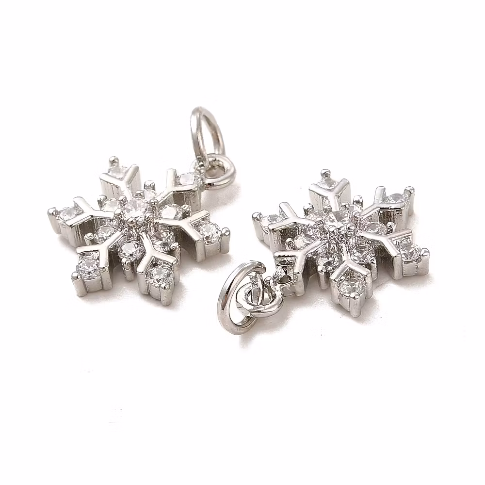 Antikfärgad berlock snöflinga med ring och cubic zirconia, 1 st