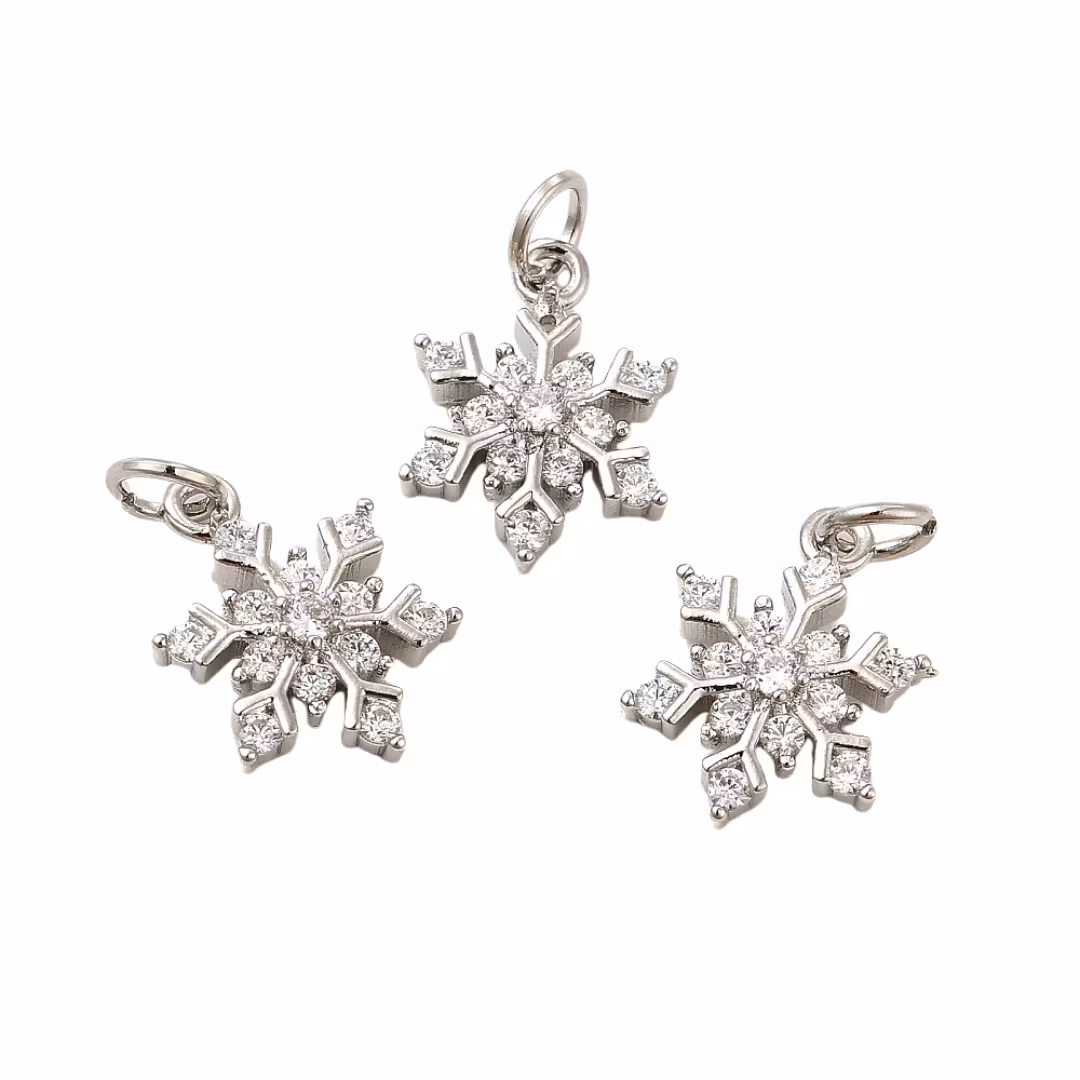 Antikfärgad berlock snöflinga med ring och cubic zirconia, 1 st