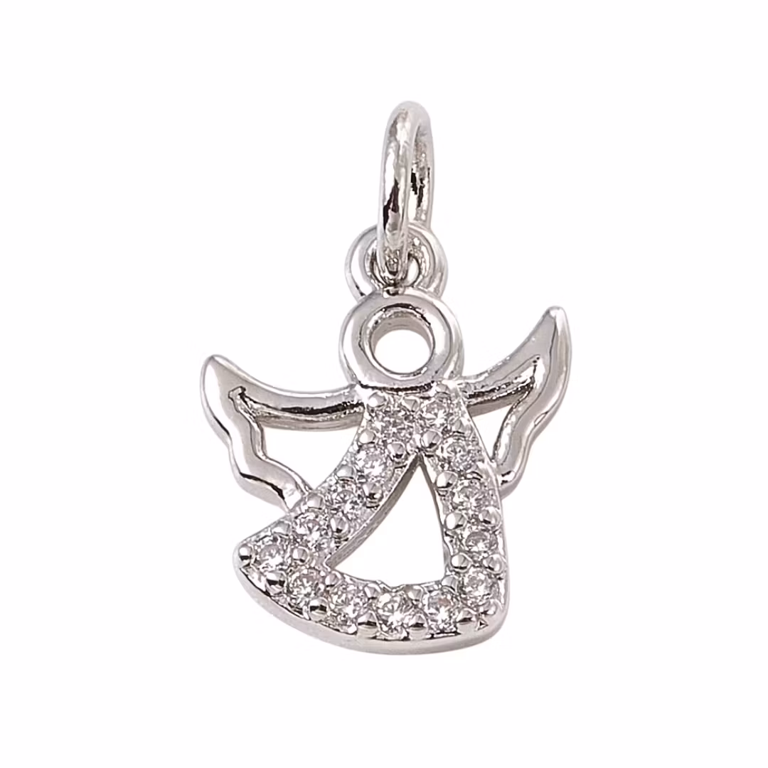 Antikfärgad berlock liten ängel med ring och cubic zirconia, 1 st