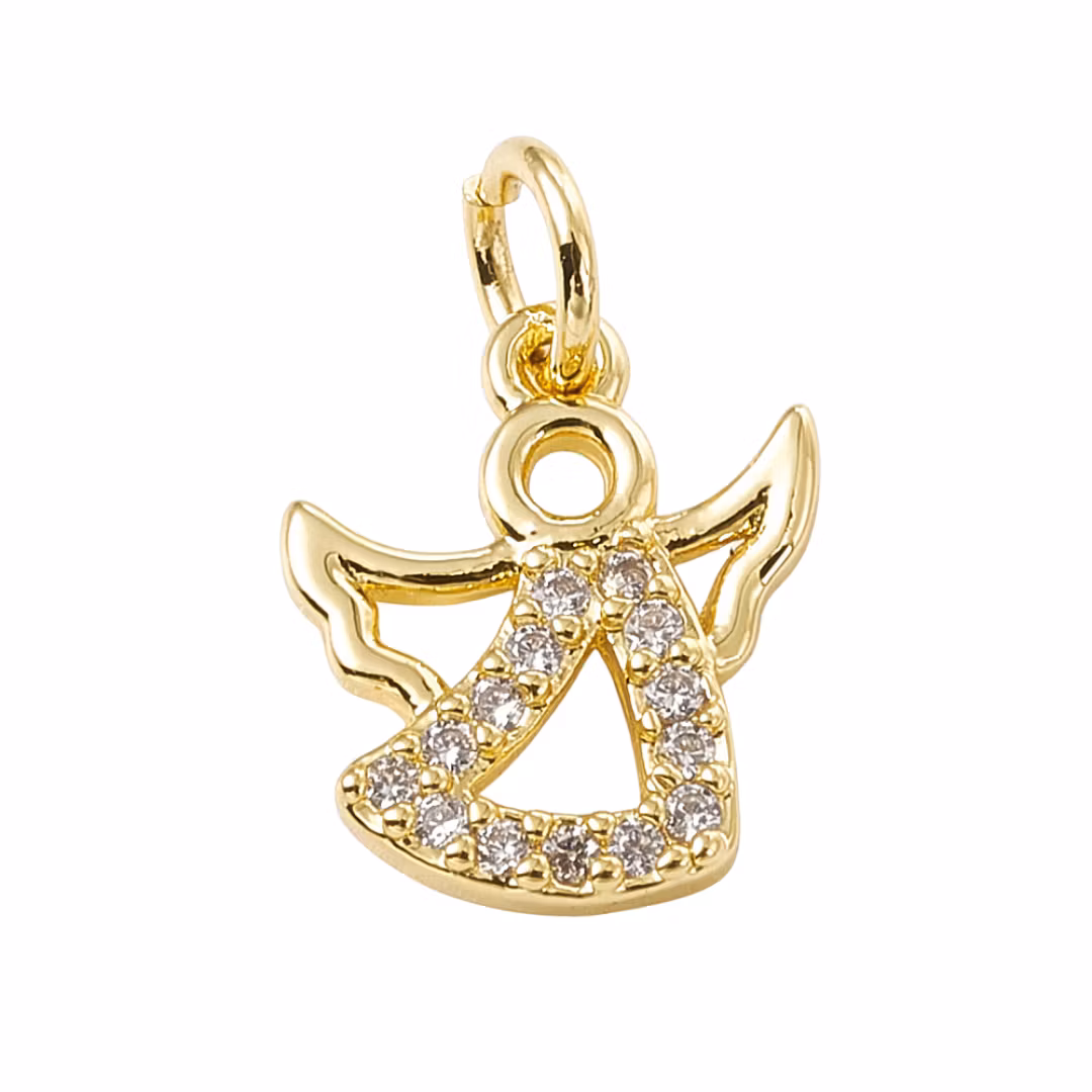 Guldfärgad berlock liten ängel med ring och cubic zirconia 18k, 1 st