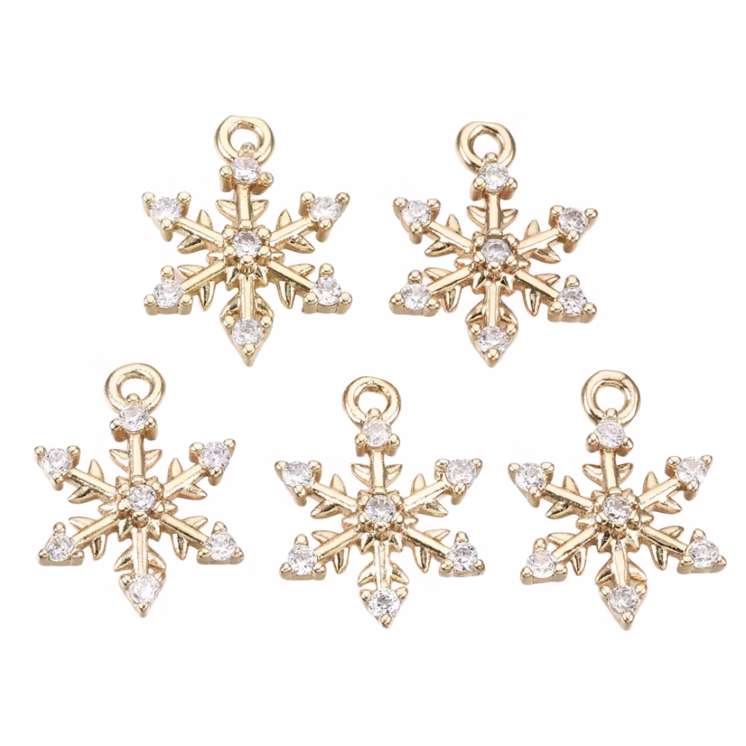 Guldfärgad berlock snöflinga med cubic zirconia, 1 st