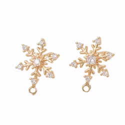 Guldfärgade stiftörhängen snöflinga och cubic zirconia, 1 par