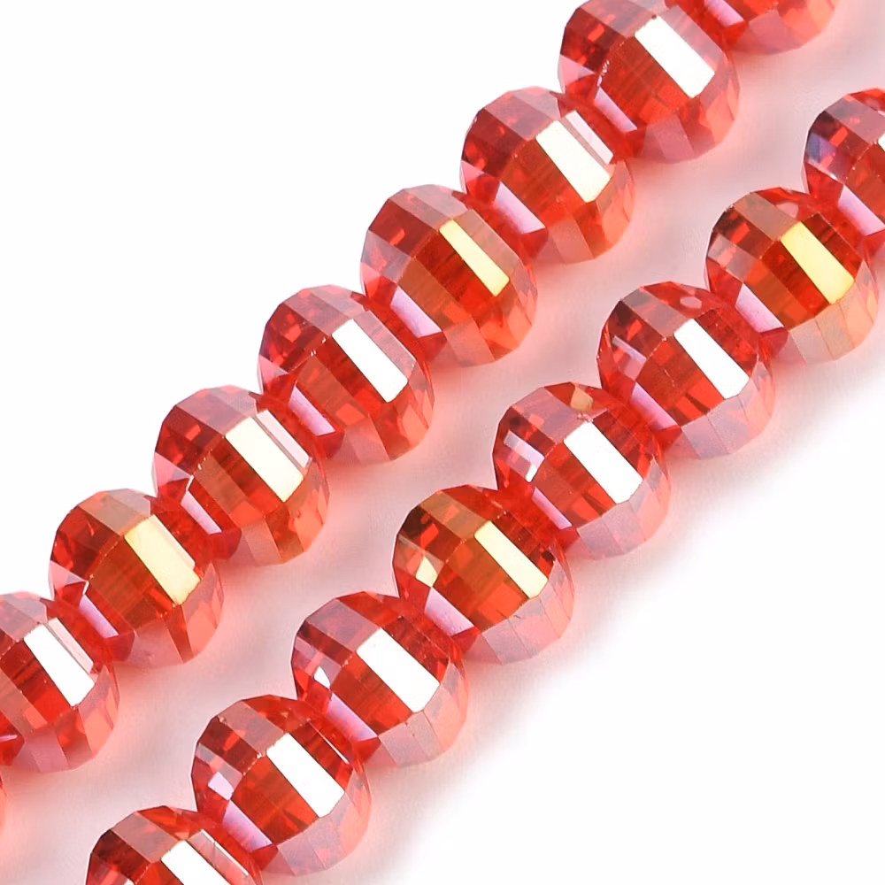 Facetterade glaspärlor röda AB 8x6 mm, 1 sträng