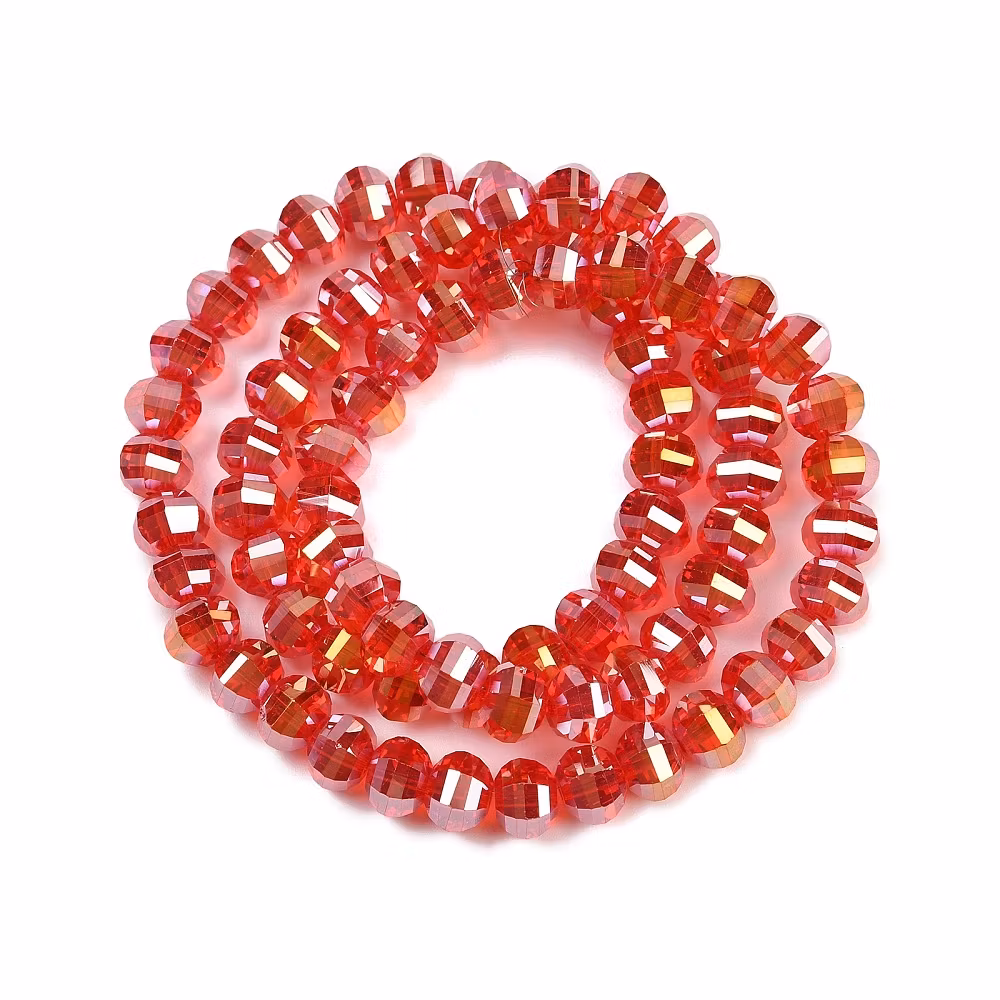 Facetterade glaspärlor röda AB 8x6 mm, 1 sträng