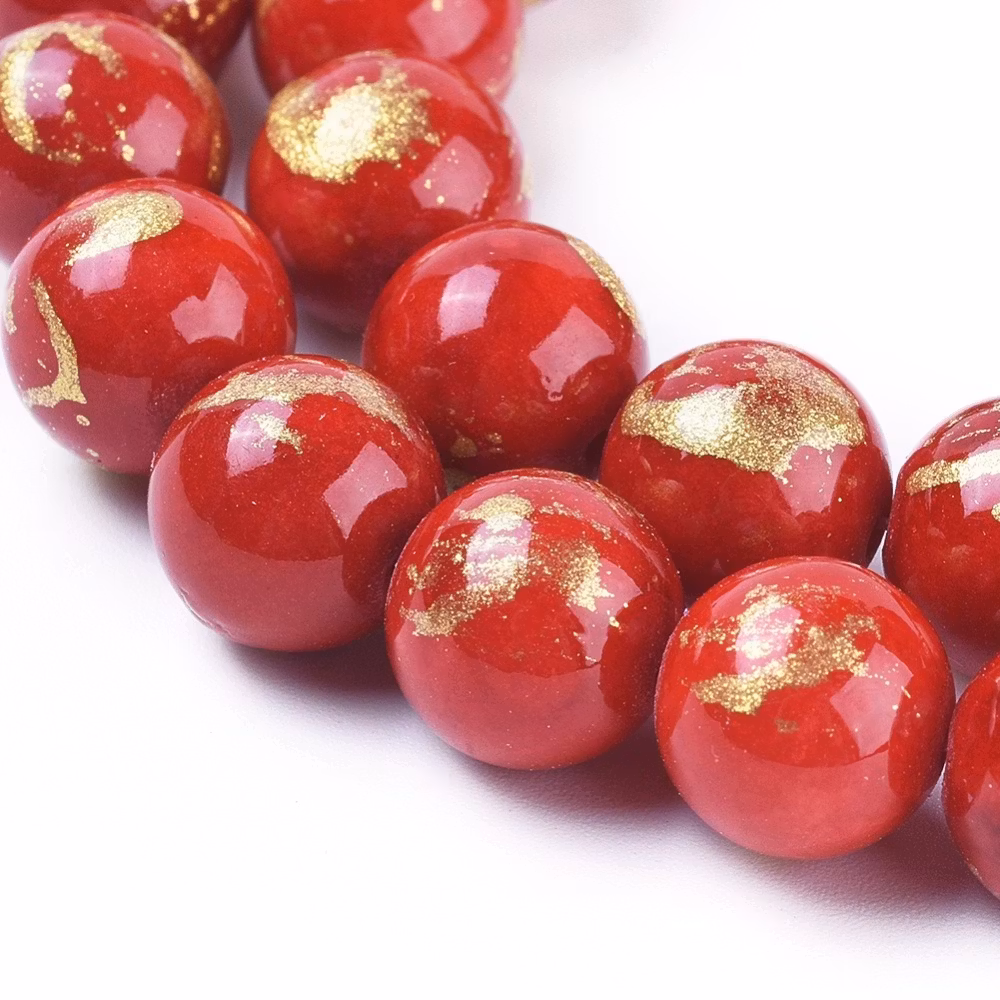 Jade 4 mm röda med guldskimmer, 1 sträng