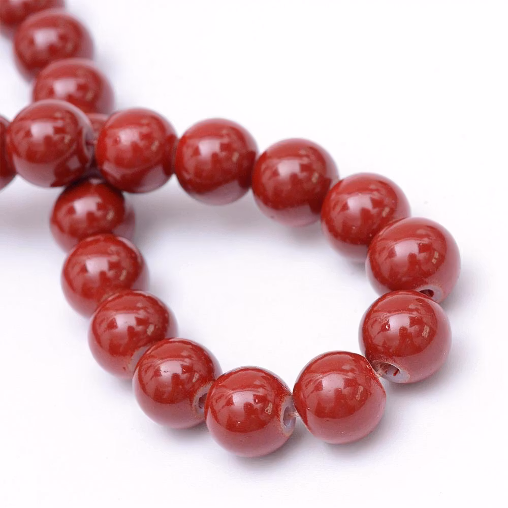 REA: Glaspärlor 4 mm brun/röda, 1 sträng