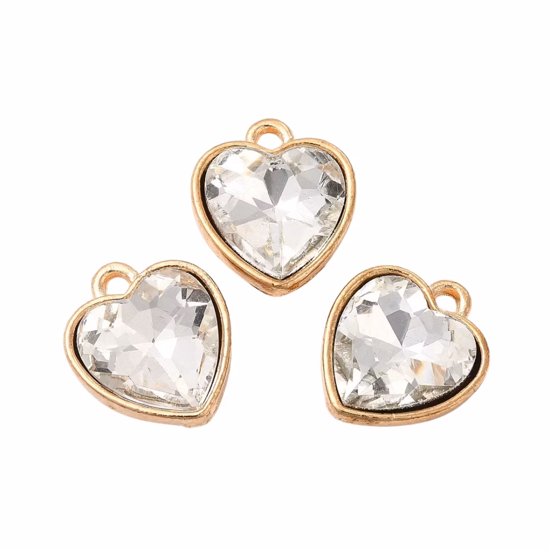 Guldfärgad berlock glas hjärta, 1 st