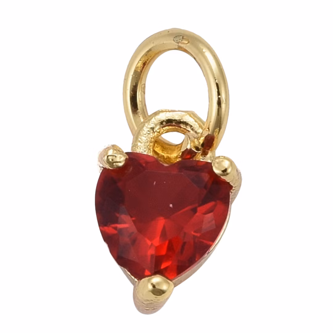 Guldfärgad berlock röd hjärta med cubic zirconia, 1 st