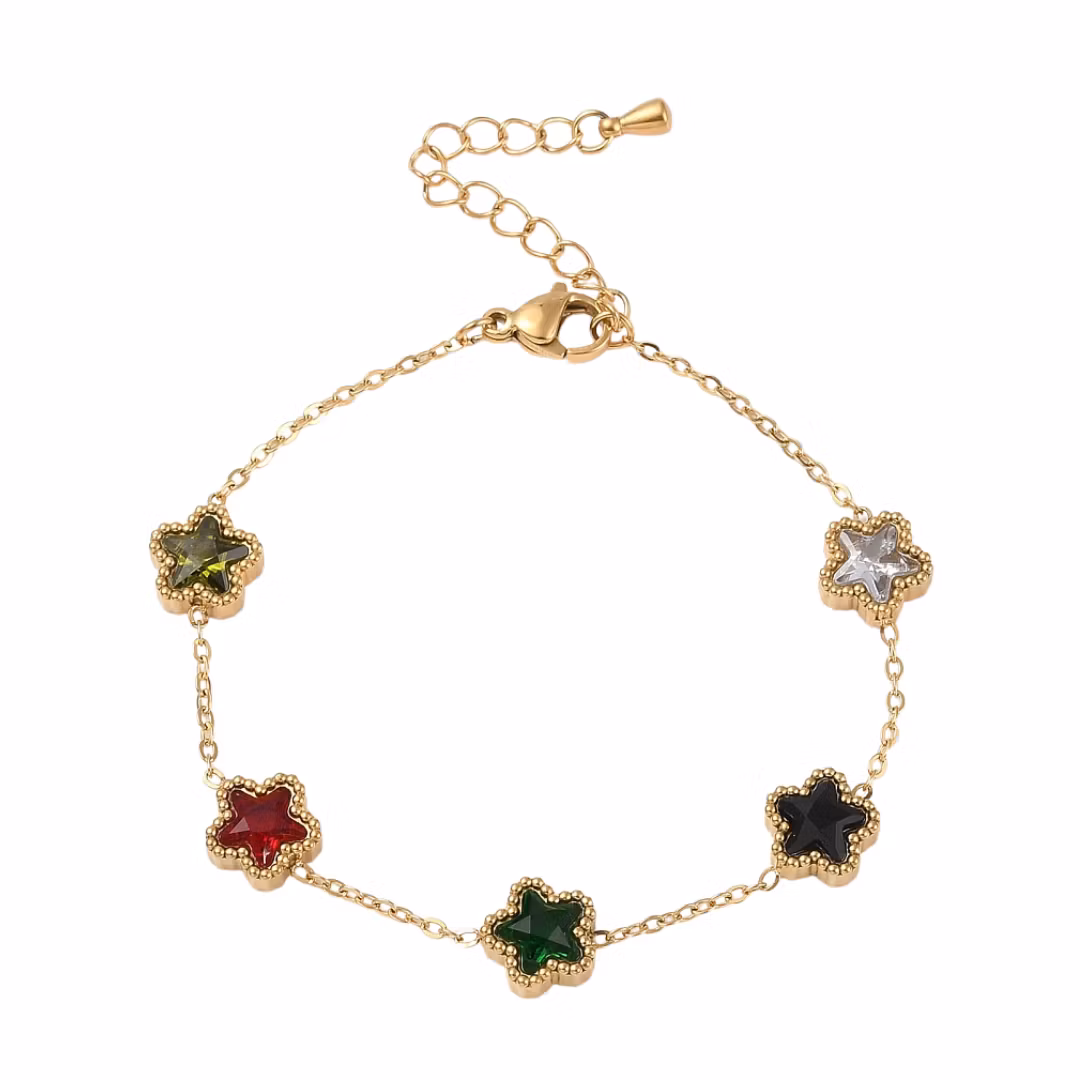 Guldfärgat rostfritt stål armband med blommor och PVD plätering, 1 st