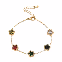 Guldfärgat rostfritt stål armband med blommor och PVD plätering, 1 st