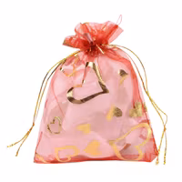 Organzapåsar röda med hjärtan, 10 st