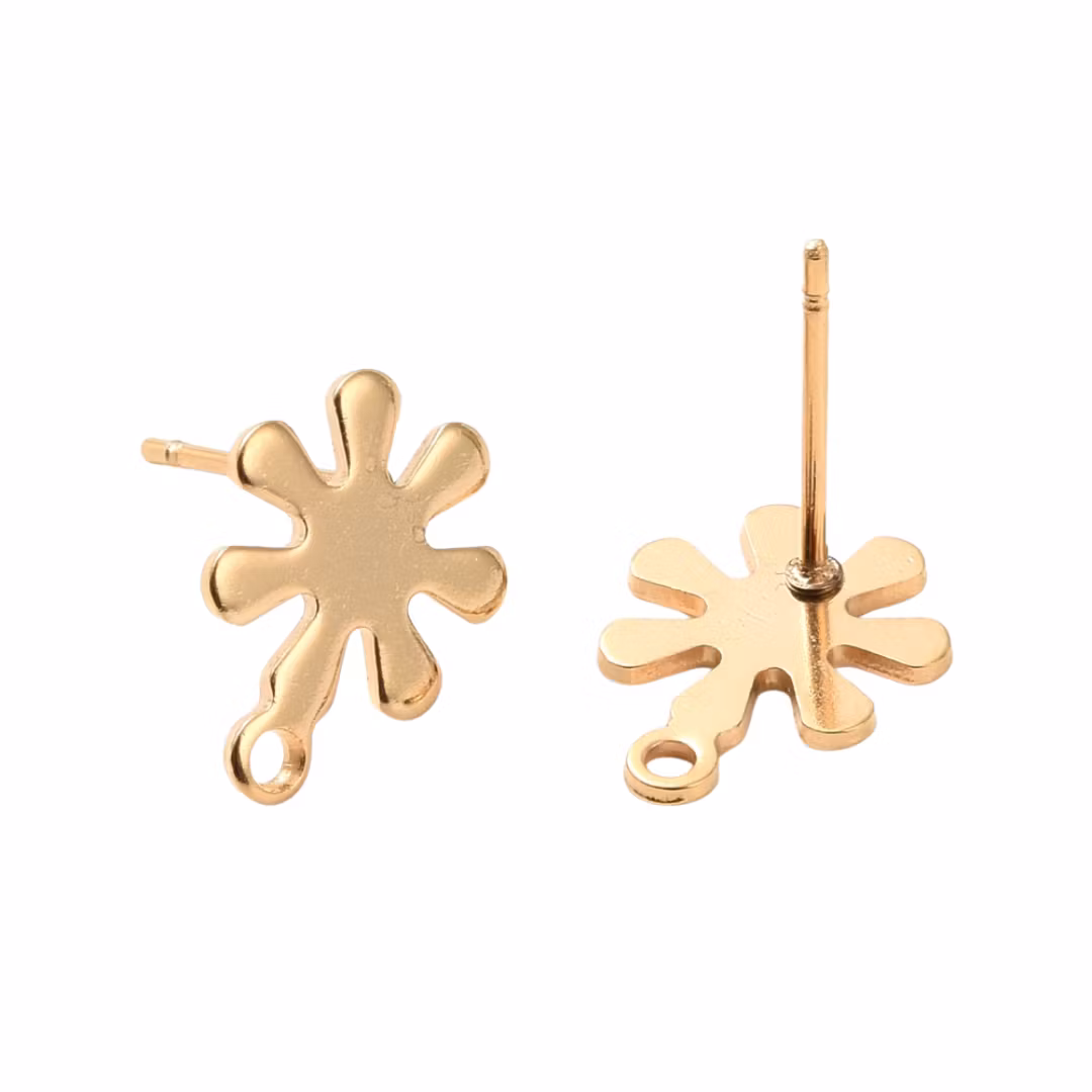 Guldfärgat rostfritt stål stiftörhängen snöflinga 24k, 10 st