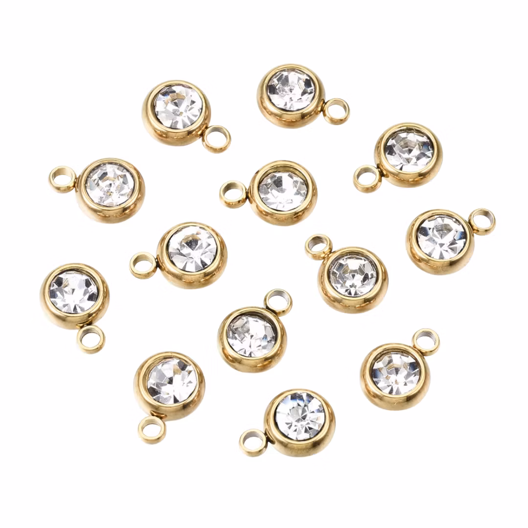 Guldfärgat rostfritt stål berlock liten glas, 1 st