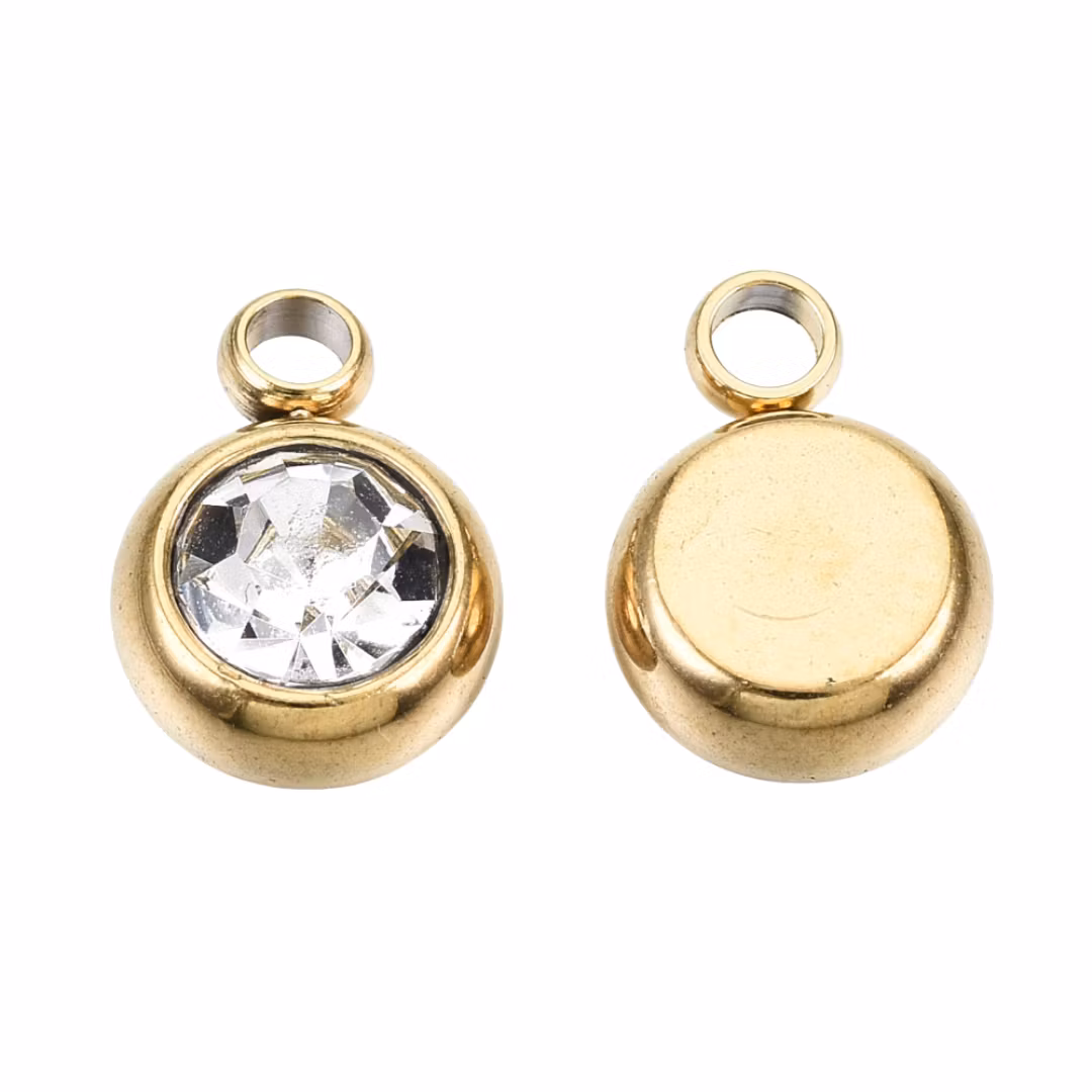 Guldfärgat rostfritt stål berlock liten glas, 1 st