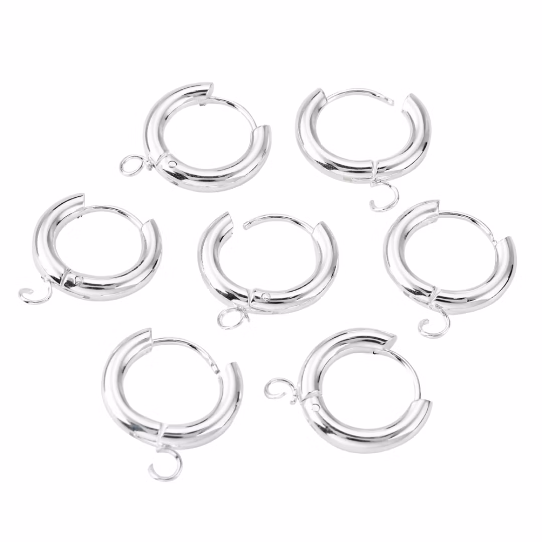 Kirurgiskt silverfärgat stål creoler med öglor, 1 par