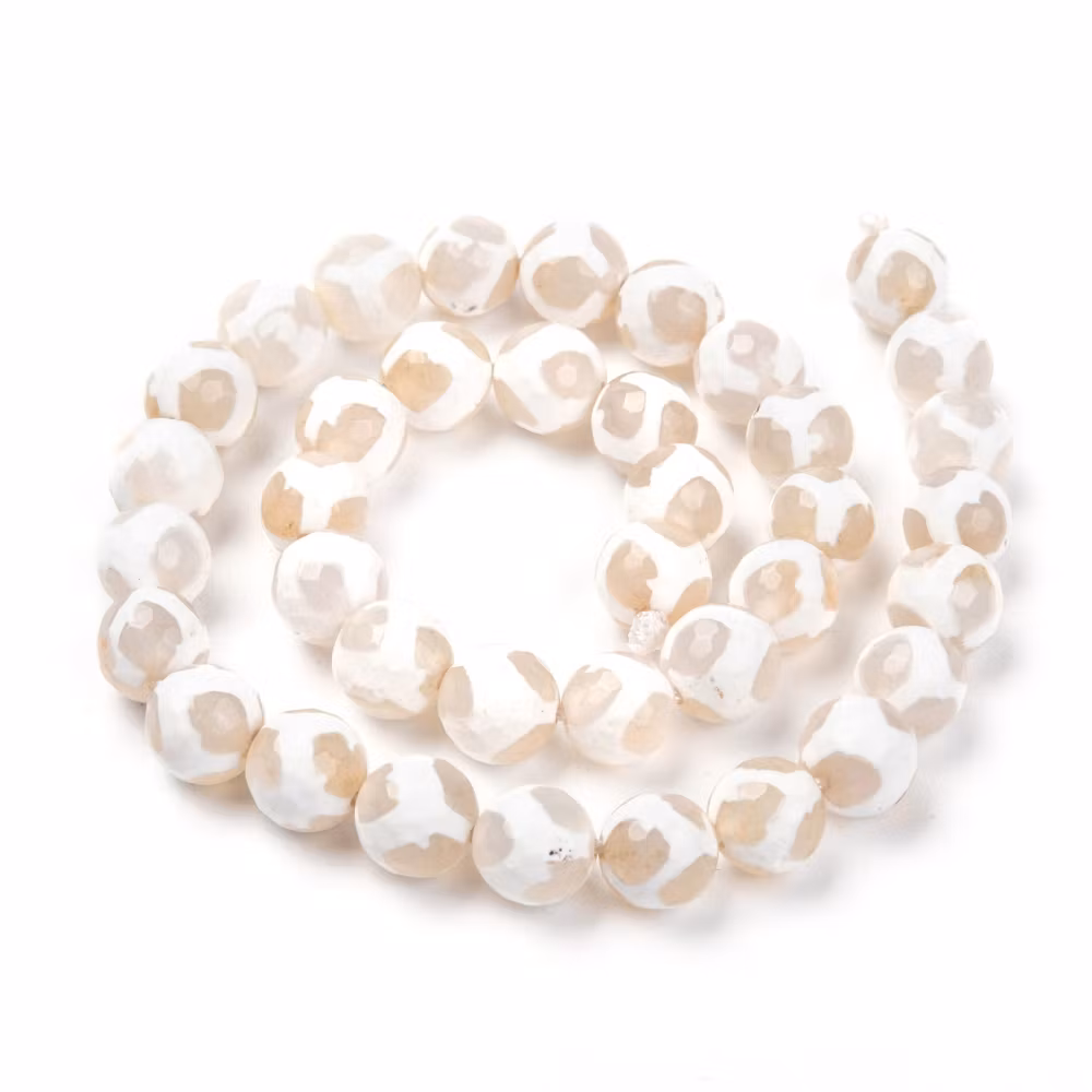 Tibetansk halvädelsten Dzi vit 8 mm, 1 sträng