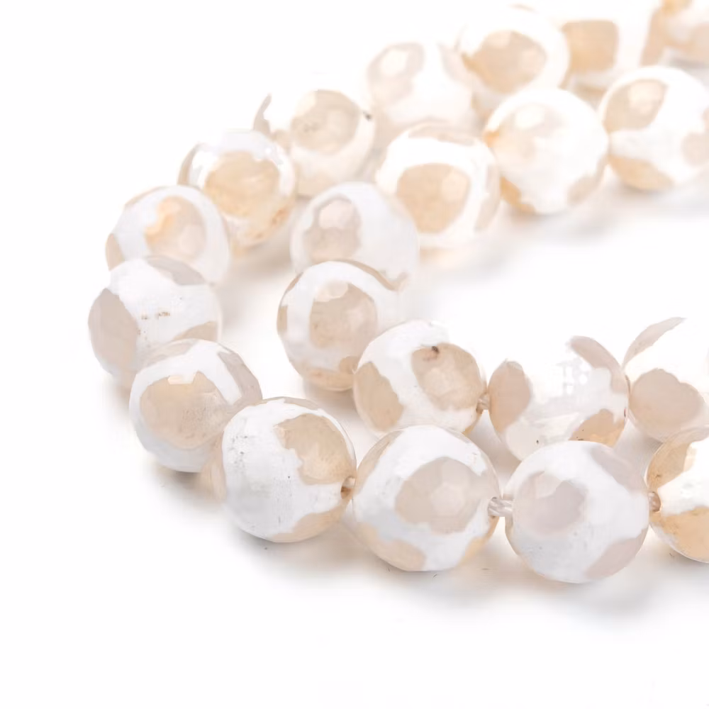 Tibetansk halvädelsten Dzi vit 8 mm, 1 sträng