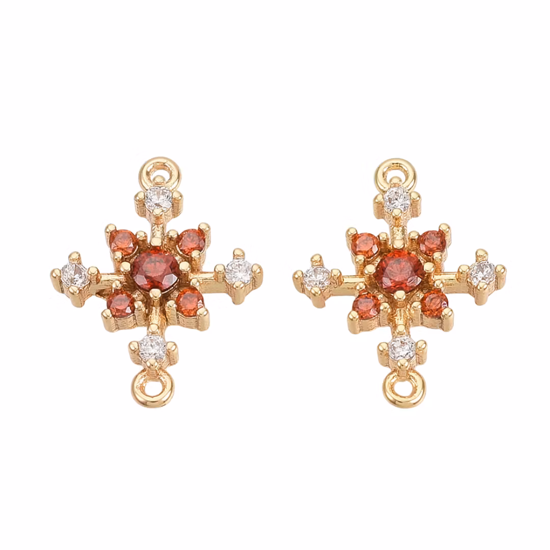 Guldfärgad connector snöflinga orange cubic zirconia med 18k, 1 st